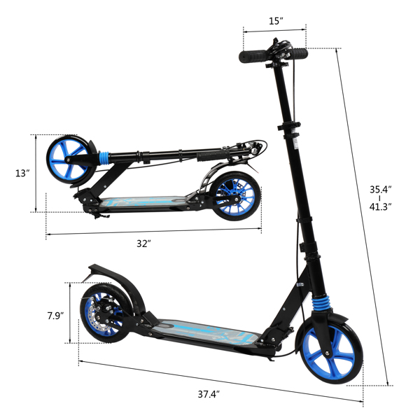 LALAHO 碳钢+铝合金 可折叠 三档调节 蓝色 踏板车 110*99*37cm-10
