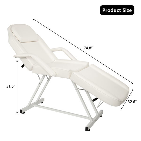 PVC皮铁框架 73in 靠背腿角度可调 带小凳 美容床 白色 HZ015-27