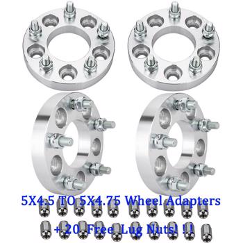 轮毂适配器-84-5X4.5 to 5X4.75-1\\"-74mm-1/2\\"x20-Silver-10个本色螺帽
