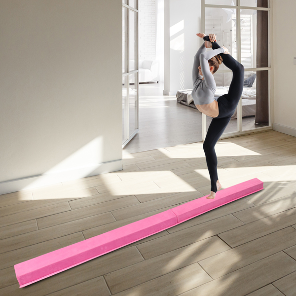 【ZH】8英尺青少年体操训练可折叠平衡木 粉色 普通绒布+PVC-30