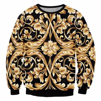 巴洛克宫廷皇冠金色花朵奢华大图案舒适设计套头衫品牌加大码男式高领毛衣