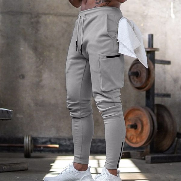 男士慢跑裤Pnats运动裤男士健身房健身棉长裤男士休闲时尚紧身运动裤拉链设计-12
