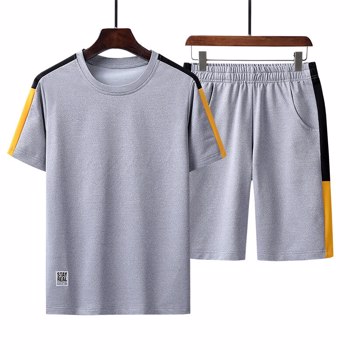 夏季运动服男式2022运动服男式套装新T恤+短裤两件套休闲运动服男式运动服加大码4XL
