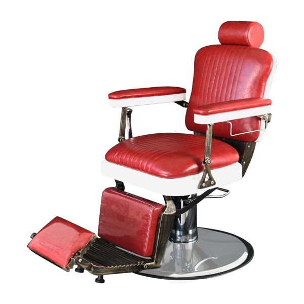 PVC皮套  ABS扶手壳 圆盘 特大泵 可放倒 理发椅 300lbs 红色 HZ8753 N001-27