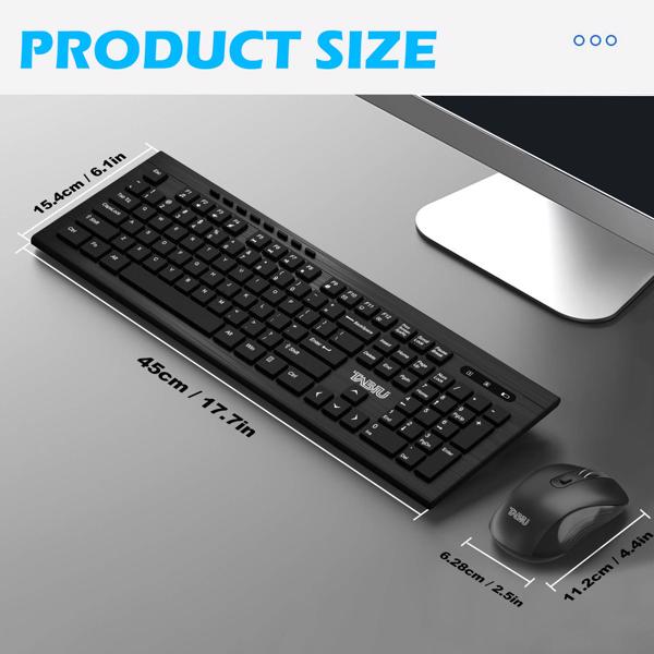 【不可在亚马逊销售】无线键盘和鼠标组合，5 级 DPI 可调节无线鼠标和 2.4GHz 电脑键盘，112 键/静音键盘，独立电源开/关-5