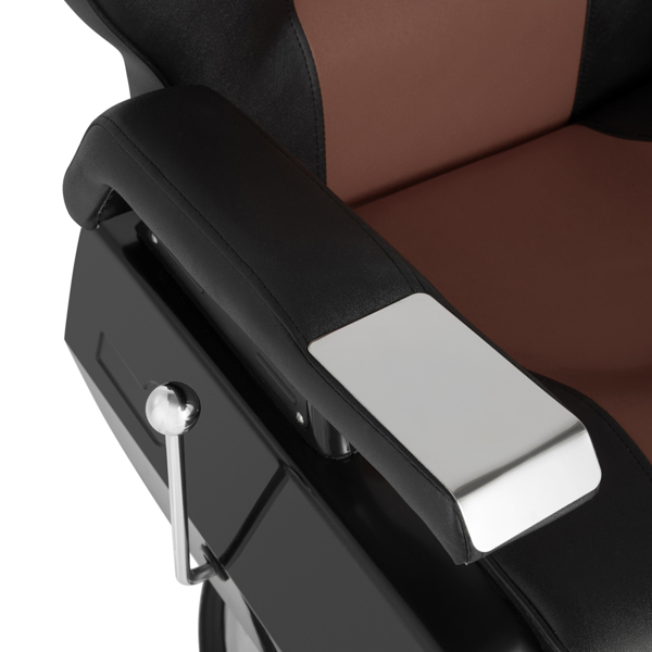 PVC皮套 ABS扶手壳 圆盘带搁脚 可放倒 理发椅 300.00lbs 黑棕色 HZ8702C N001-18