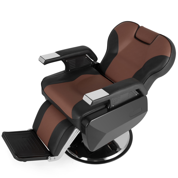 PVC皮套 ABS扶手壳 圆盘带搁脚 可放倒 理发椅 300.00lbs 黑棕色 HZ8702C N001-31