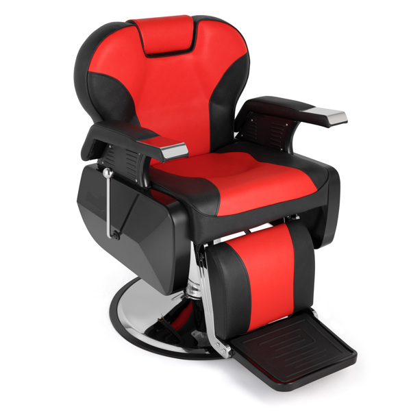 PVC皮套 ABS扶手壳 圆盘带搁脚 可放倒 理发椅 300.00lbs 红黑色 HZ8702C N002-35