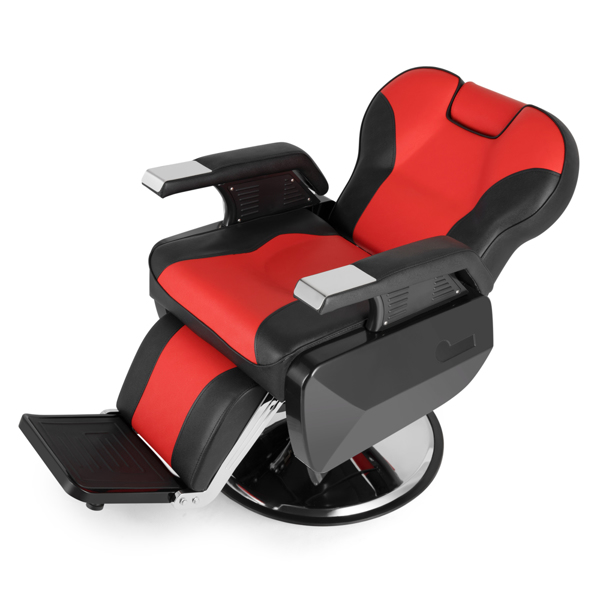 PVC皮套 ABS扶手壳 圆盘带搁脚 可放倒 理发椅 300.00lbs 红黑色 HZ8702C N002-16
