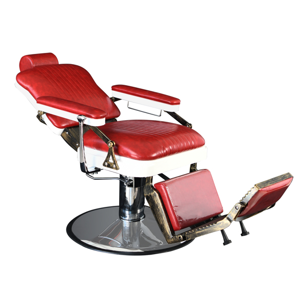PVC皮套  ABS扶手壳 圆盘 特大泵 可放倒 理发椅 300lbs 红色 HZ8753 N001-15
