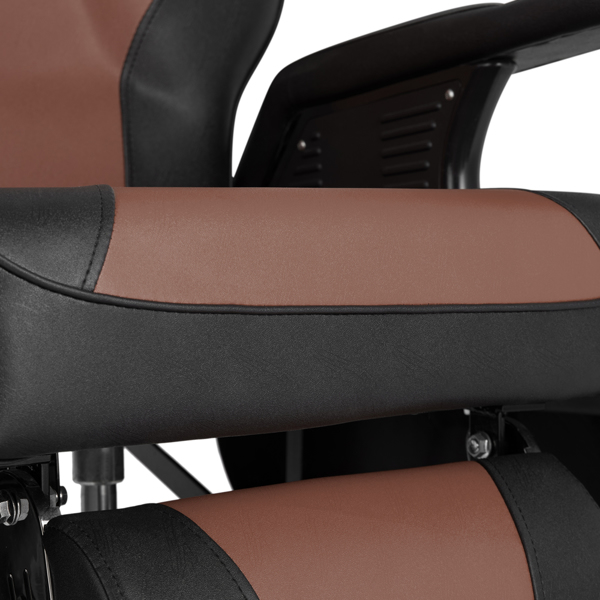 PVC皮套 ABS扶手壳 圆盘带搁脚 可放倒 理发椅 300.00lbs 黑棕色 HZ8702C N001-7