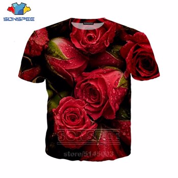 花朵玫瑰T恤夏季男士女式风信子运动衫3D印花短袖嘻哈街头上衣O领套头衫C047-2