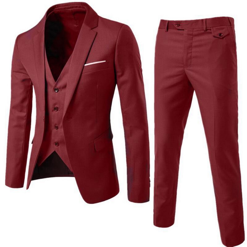 Classic 3 Pcs Men Blazers Suit Sets Mens Solid Formal Blazer Jacket+Vest +Pants Business Suits Dress