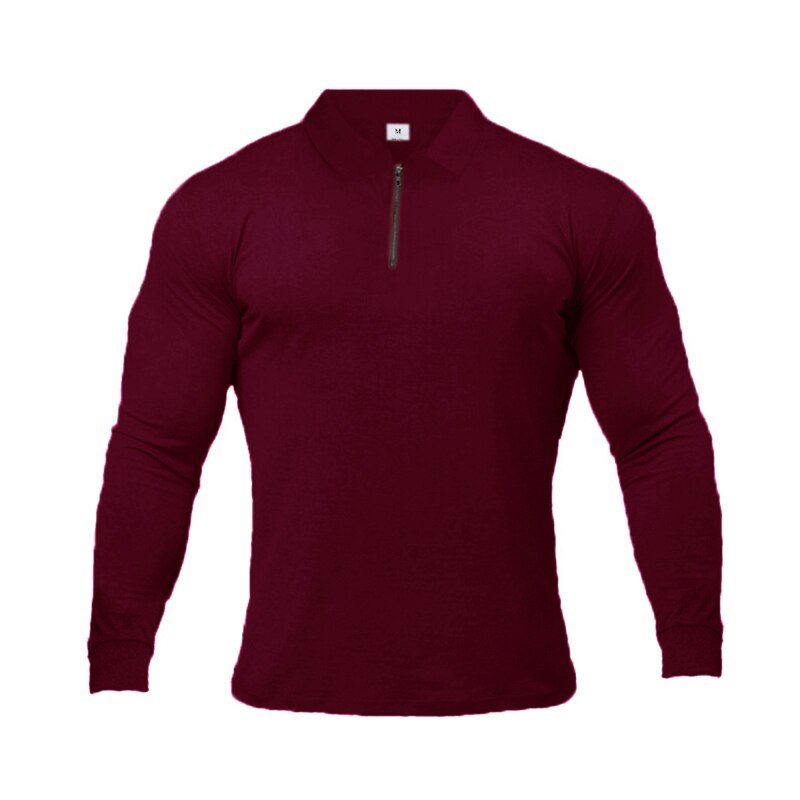 Mens Spring Solid Polo Shirt Long Sleeve Slim Fit Polos Fashion Streetwear Tops Men Cotton Fitness Sports Casual Golf Shirts