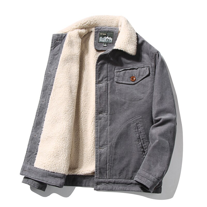 Mcikkny Men Warm Corduroy Jackets Coats Fur Collar Winter Casual Outwear Male Thermal