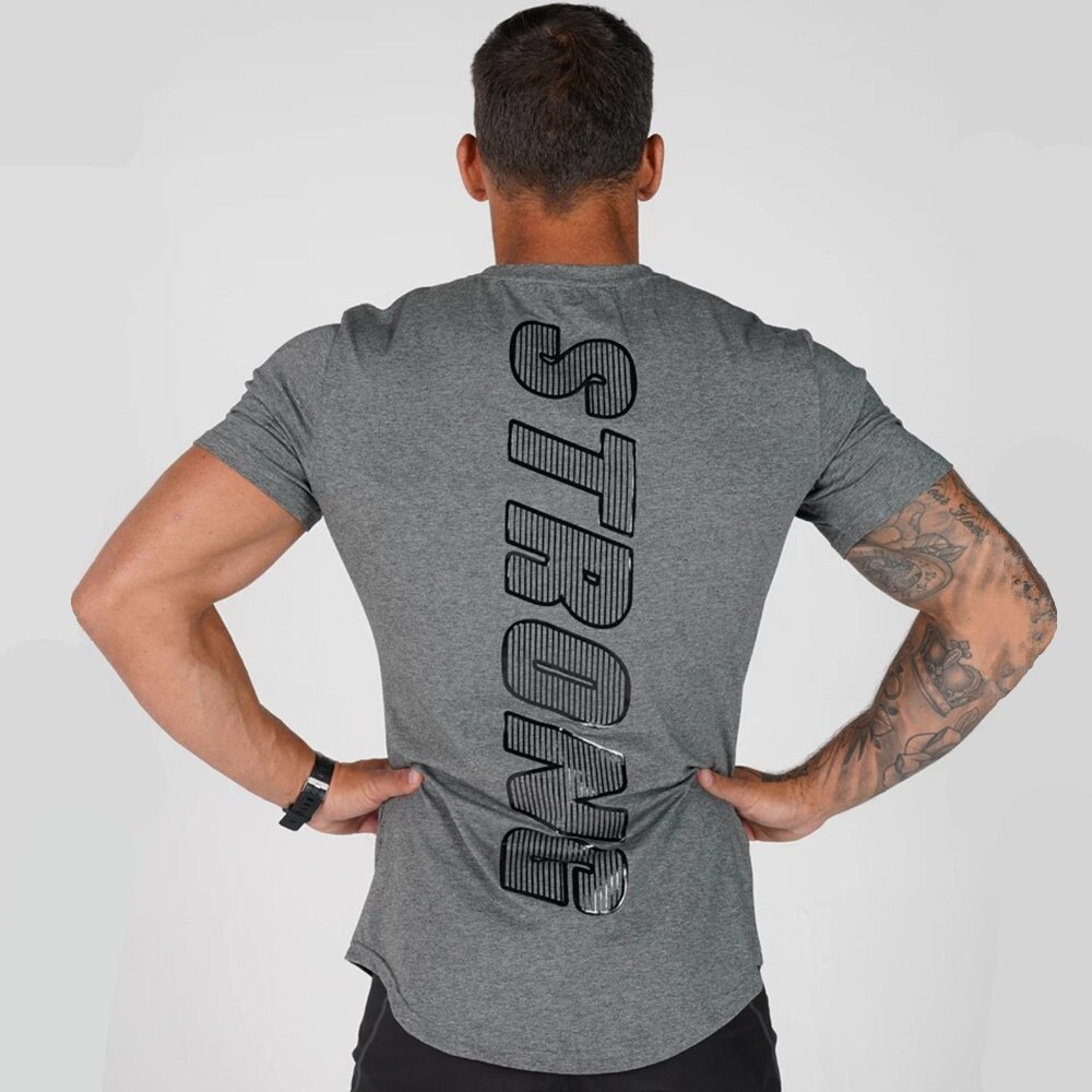 Casual Cotton Print T Shirt Men Gyms Fitness Short Sleeve T-shirt Male Bodybuilding Workout Tees Tops Summer New Clothes Apparel