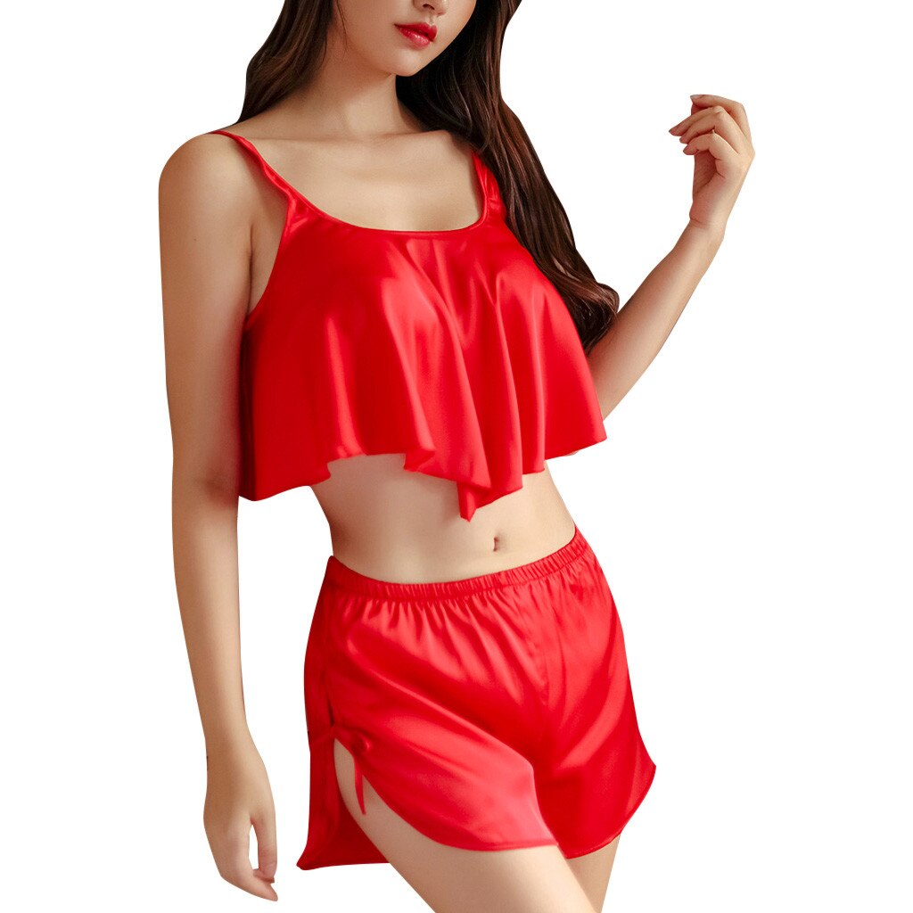 Summer Sexy V Neck Camisole Shorts Pajamas Set Sleepwear Lingerie Silk Satin Comfortable Pyjamas Women Plus Size Pijama New