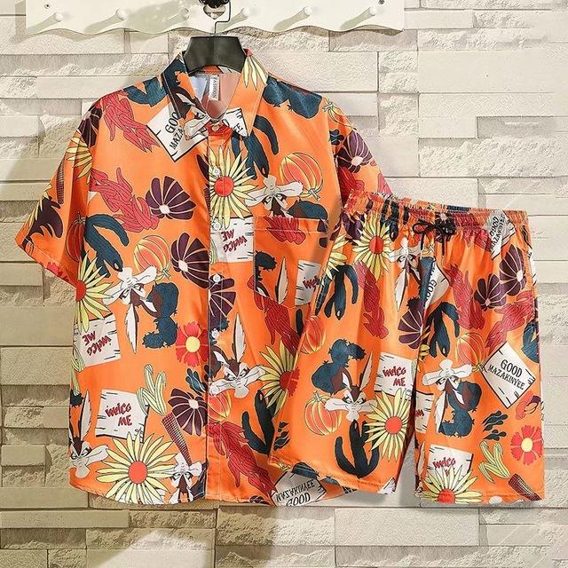 New Short Sleeve Tracksuit For Men, Summer Blouse Hawaii Beach Shorts, Printed Shirt 2 Sets Of M-3XL