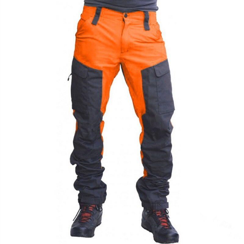 Men The New Color Matching Pants Slim Fashion Men's Zipper Multi-pocket Long Cargo Pant Work Casual Locomotive Car Suit Trousers