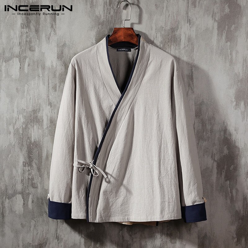 Autumn Casual Men Harajuku Yukata Coat Kimono Stylish Comfort Patchwork Cotton Linen Retro Baggy Mens Jackets Cardigan