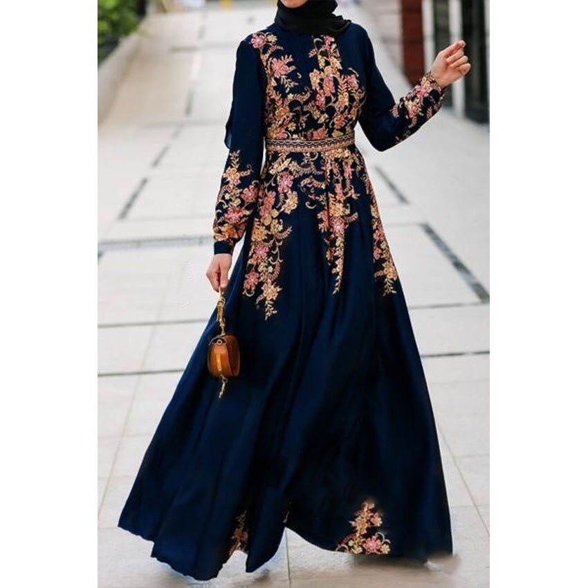 Muslim Fashion Dress Women Abaya Dubai Turkey Floral Print Arabic Hijab Islamic Ramadan Robe Vestidos Kaftan Caftan Long Sleeve