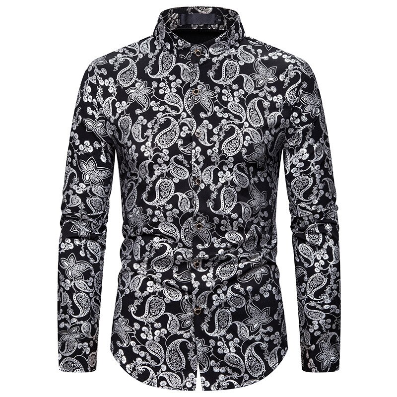 Men's 2022 Newest Cashew Print Nightclub Long Sleeve Shirt S-xxl Size Bronzing Men Clothing