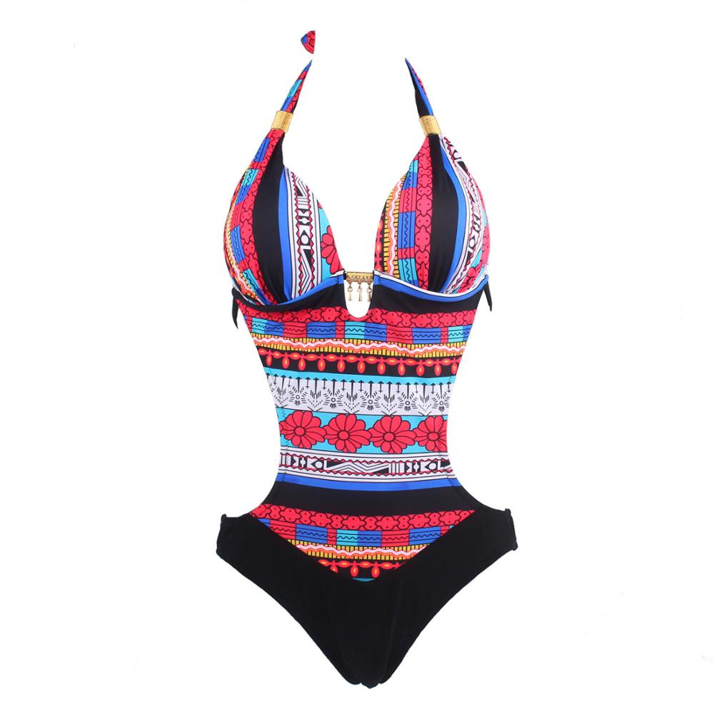 Hot Sale Vintage Retro One Piece Swimsuit Womens Sexy Ethnic Geometric Monokini Swimwear