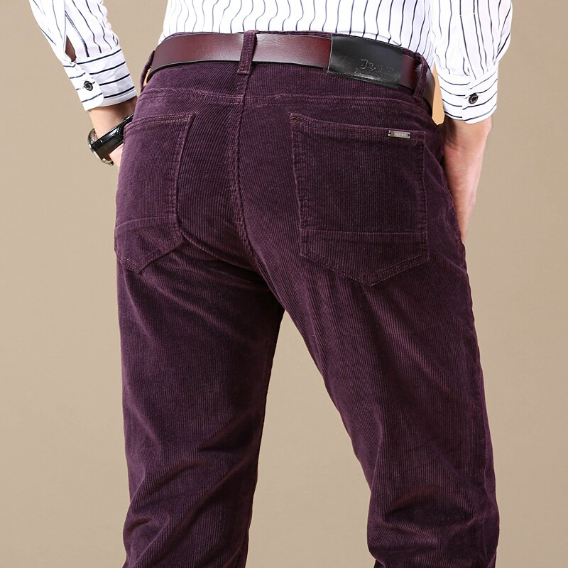 Men's Corduroy Casual Pants Business Fashion Solid Color Elastic Regular Fit Trousers Male Black Khaki Coffee Navy 2022