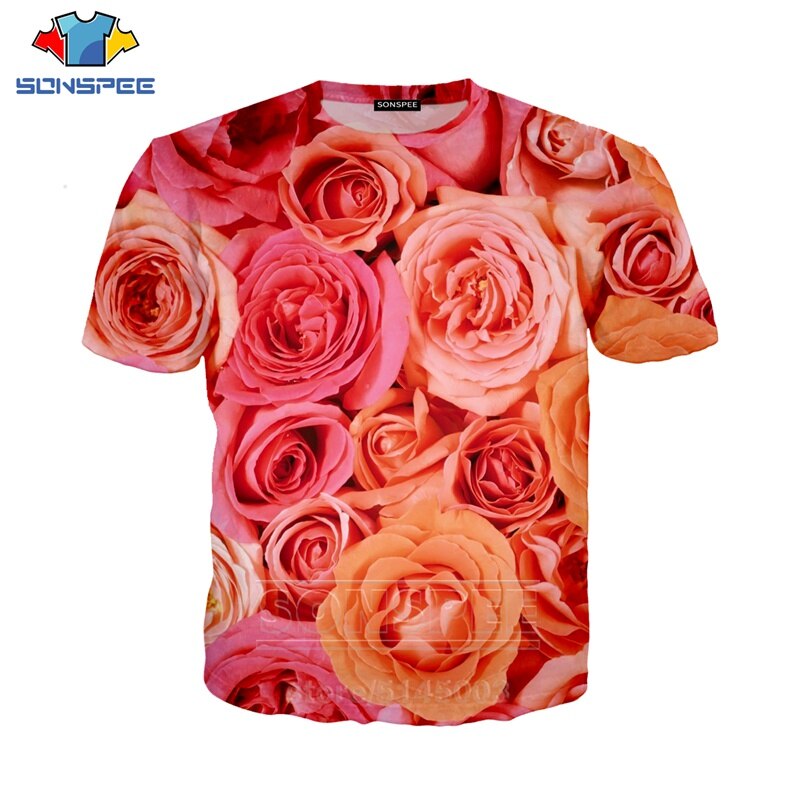 Flower Rose T Shirt Summer Men Women Hyacinth Sweatshirt 3D Print Short Sleeve Hip Hop Streetwear Tops O Neck Pullover C047-2