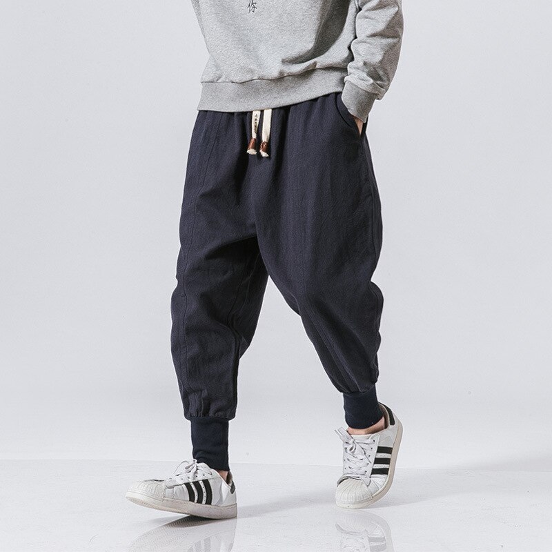 Streetwear New Men Harem Pants Japanese Style Casual Cotton Linen Trouser Man Jogger Chinese Baggy Plus Size M-5XL