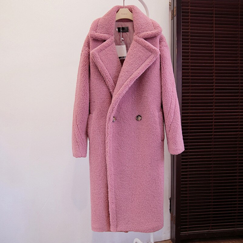 Winter Women Faux Fur Teddy Coat Solid Color Plus Size Warm Long Coats Female Lapel Outerwear Brand Thick Fluffy Jacket Y645