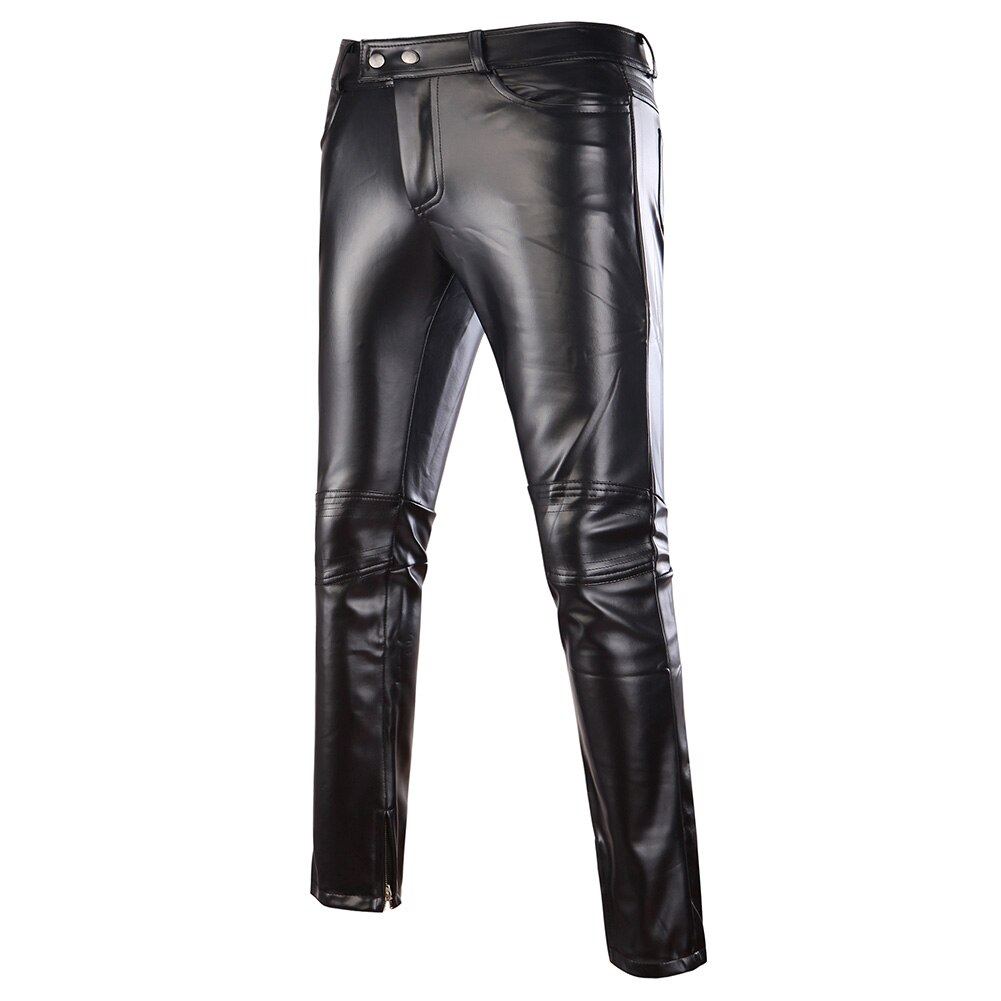 Fashion Men's Faux Patent Leather Skinny Pants PU Latex Stretch Leggings Male Sexy Clubwear Bodywear Trousers