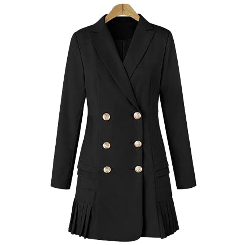 Dress Suits For Women Long Blazer Jacket Runway Designer Double Breasted Office Ladies Elegant Pleated Mini Plus Size XXXL