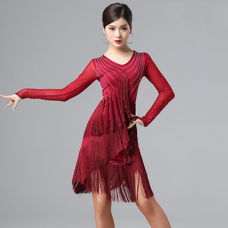 New Latin Dance Dress Female Performance Cha Rumba Fringe Competition Dresses