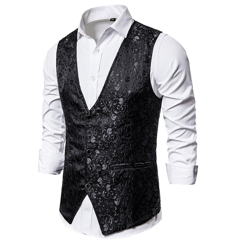 Mens Slim Fit White Jacquard Suit Vest 2022 Brand Sleeveless Men Waistcoat Gentleman Formal Business Vests Man