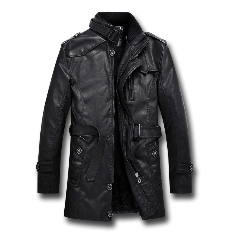 Pu Leather Jackets For Men Faux Bomer Jacket Thick Polyester Full Sleeve Regular Long Style Coats