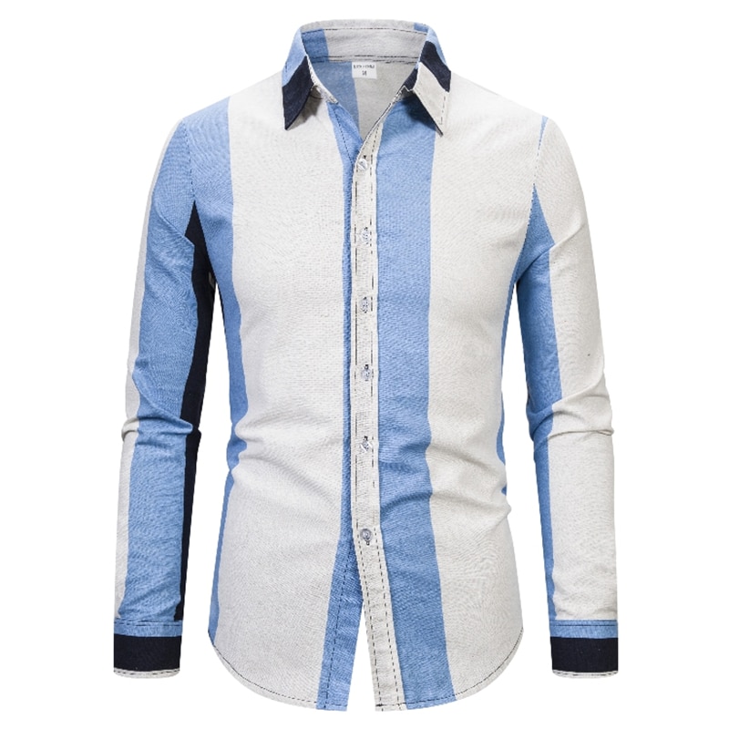 Men Vertical Striped Shirt Slim Fit Long Sleeve Casual Button Down Dress Shirts Mens High Street Camisas Hombre