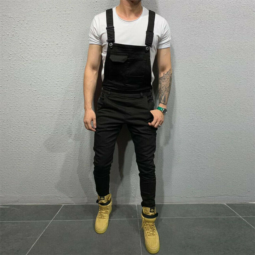 Fashion Men Bib Pants Denim Jeans Suspenders Overalls Straight Skinny Jumpsuits Trousers