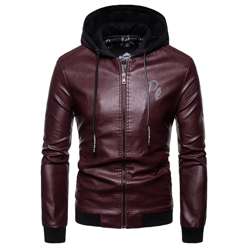 Men Autumn Winter Warm Hooded Casual Leather Zipper Long Sleeve Jacket Coat Tops #4O23 #F