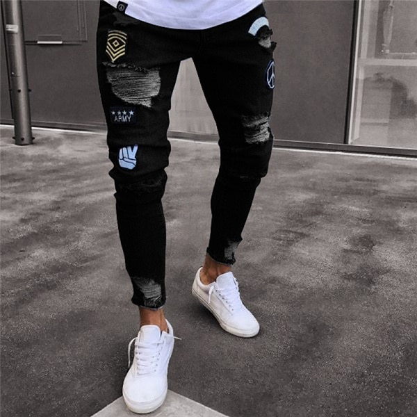 New Fashion Men Skinny Jeans Biker Steetwear Distressed Ripped Denim Pencil Style Slim Mens Clothes Dropshipping