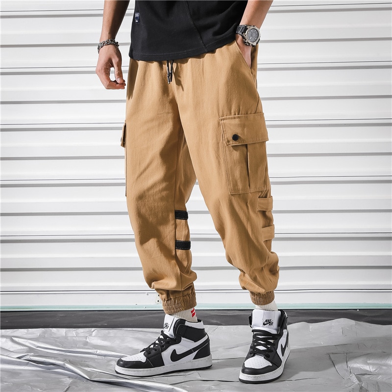 Hip Hop Joggers Pants Men Casual Multi-pocke Pink Cargo Mens Streetwear Sweatpants Trousers Harajuku 2022 WG297