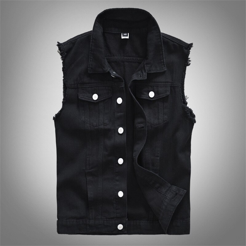 New Men's Fashion Casual Black Hooded Sleeveless Vest Denim Jacket Street Punk Style Multiple Size Options M-6XL