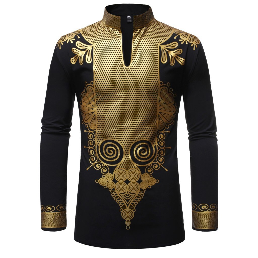 African Dresses For Men Long Sleeve Print Rich Bazin Dashiki Africa Fashion Style Hot Stamping 2022 Mens Tops Clothing