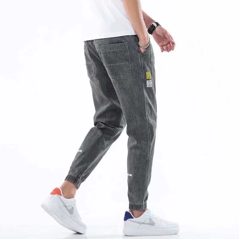 Newest Goods Baggy Jeans Drawstring Waist Men Streetwear Elastic Cuff Kpop Clothes Casual Wide Leg Harajuku Gray Blue