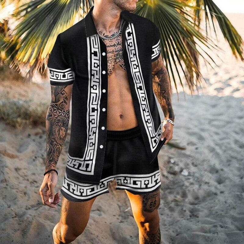 Casual Beachwear Men Two Piece Sets 2022 Summer Vintage Floral Print Outfits Mens Fashion Buttoned Lapel Shirts And Shorts Suits