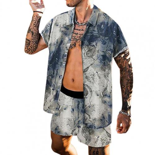 Men Fashion Turndown Collar Buttons Shirt Shorts Set Beach Outfit For Vacation