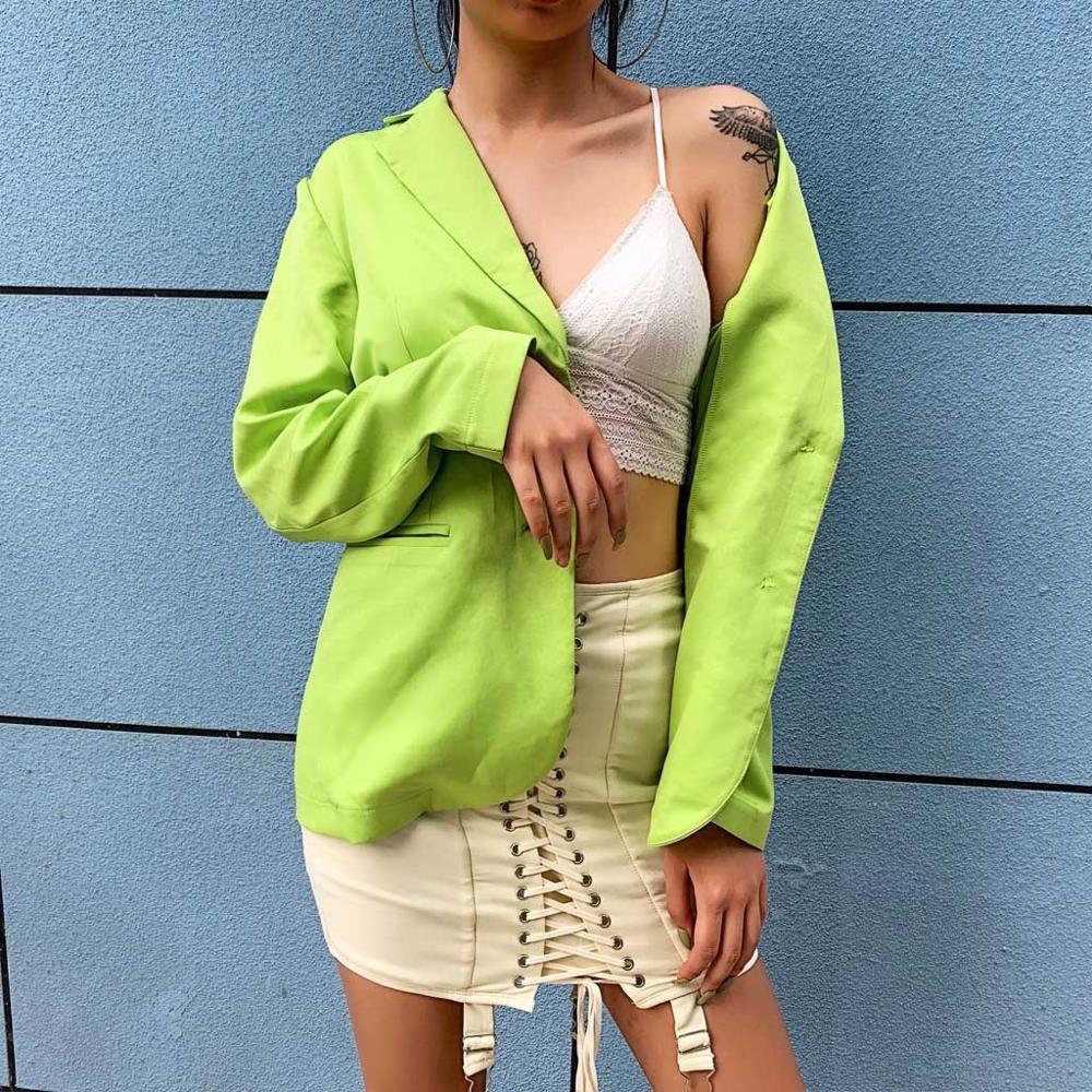 Neon Green Fashion Slim Blazers Women Autumn New Suit Jacket Female Work Office Lady Pocket Business Notched Blazer Coat