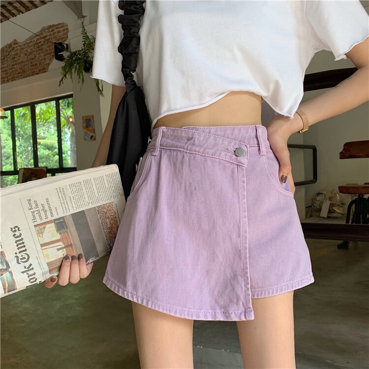 Streetwear High Denim Skirt Shorts Womens New Jean Candy Color Summer Female Loose Short