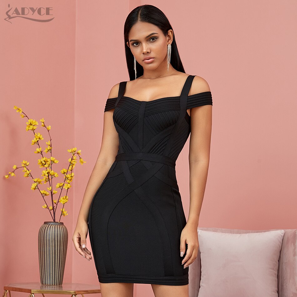 2022 New Off Shoulder Bodycon Bandage Dress Women Vestido Sexy V Neck Spaghetti Strap Club Celebrity Evening Party