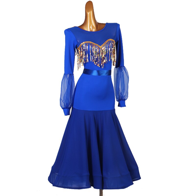 Blue Ballroom Dance Competition Dresses For Women Waltz Standard Performance Clothing Ladies European Clothes DCC511